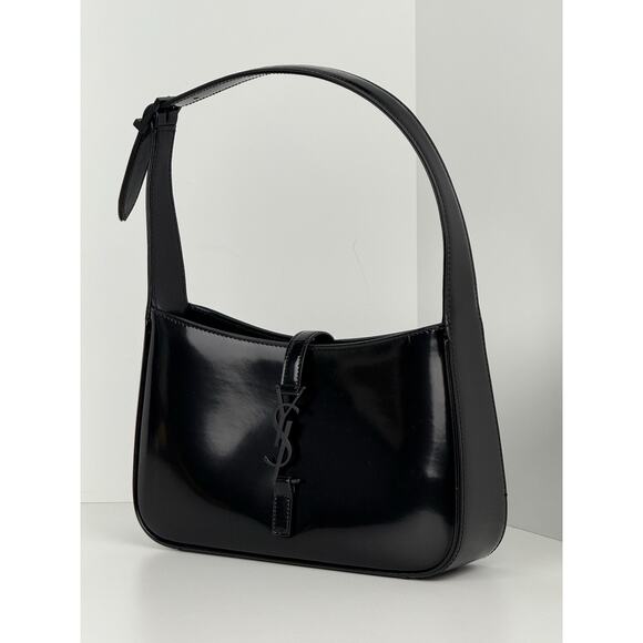 Saint Laurent Le 5 A 7 Shiny Leather Hobo Bag in Black - Picture 1 of 16